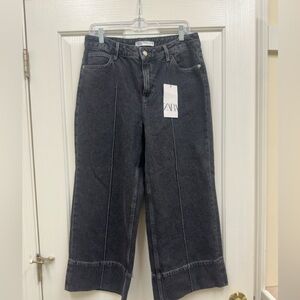 NWT Zara wide leg cropped jean black size 8
